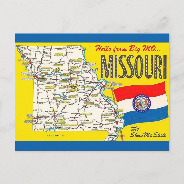 Cartão postal de mapa antigo do Missouri (Frente)