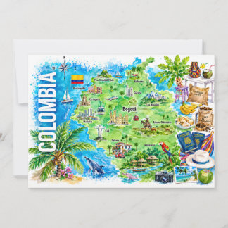 Cartão postal de mapa de viagem em aquarela da Col