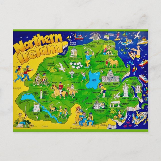 Cartão postal de Mapa Divertido da Irlanda do nort (Frente)