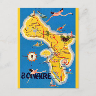 Cartão postal de mapa ilustrado de Bonaire vintage