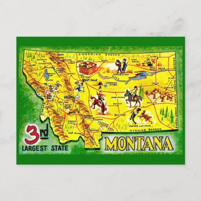 Cartão postal de mapa ilustrado vintage de Montana (Frente)