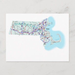 Cartão postal de Mapa Interestadual de Massachuse
