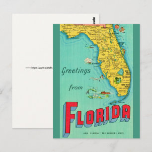 Cartão postal de mapa retrô da Flórida