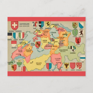 Cartão postal de mapa vintage da Suíça