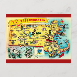 Cartão postal de mapa vintage de Massachusetts