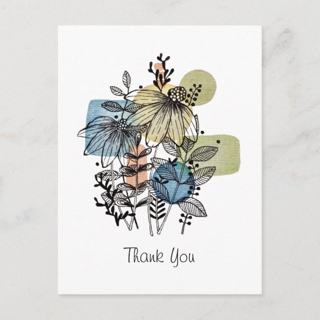 Cartão postal de margarida rabiscada em tinta e aq (Frente)