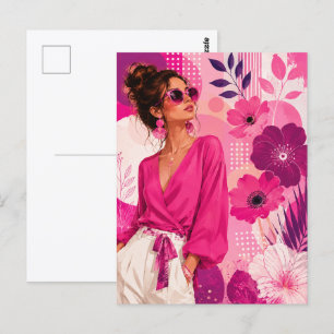 Cartão postal de menina da moda floral rosa