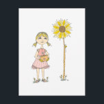 Cartão Postal de Menina e Girassol<br><div class="desc">personalizado</div>