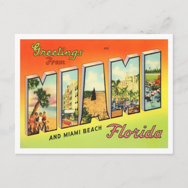 Cartão postal de Miami, Flórida Vintage (Frente)