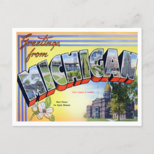 Cartão postal de Michigan Vintage com letras grand