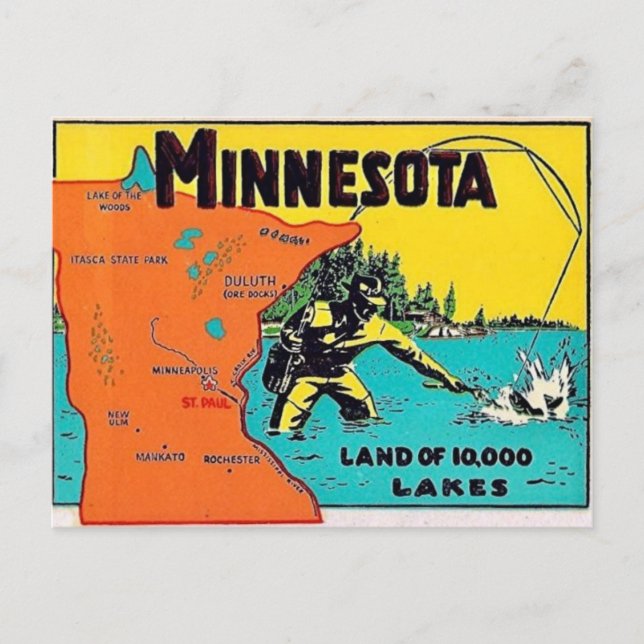 Cartão Postal de Minnesota 10.000 Lagos (Frente)