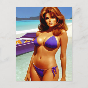 Cartão postal de modelo de biquíni retrô