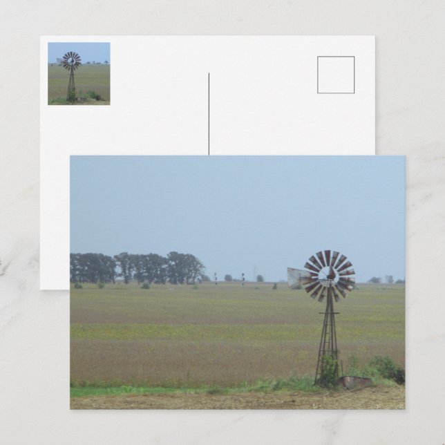 Cartão postal de moinho de vento rural (Frente/Verso)