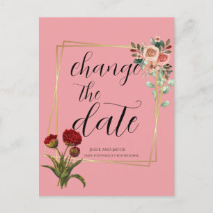 Cartão postal de mudança de data floral rosa geomé