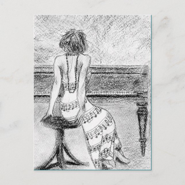 Cartão postal de mulher ao piano (Frente)