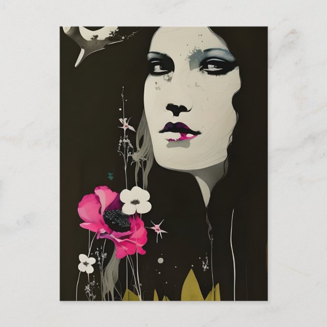 Cartão postal de mulher e flores (Frente)