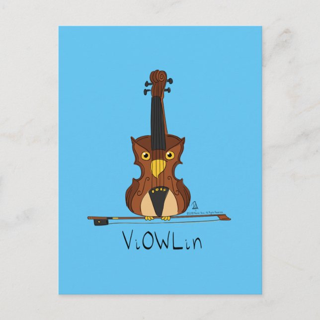 Cartão Postal de Música de Violino ViOWLin Coruja (Frente)
