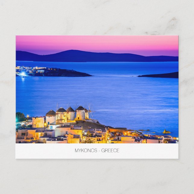 Cartão postal de Mykonos com moinhos de vento, Gré (Frente)