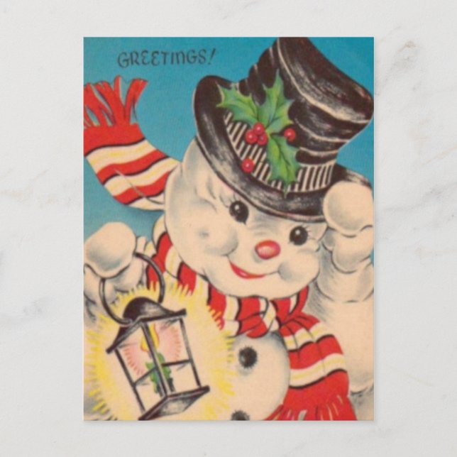 Cartão postal de natais vintages Snowman Holiday (Frente)