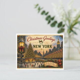 Cartão Postal de Natal Antigo de Nova York