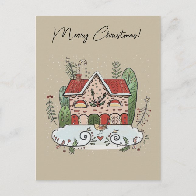 Cartão postal de Natal Casa de Biscoito de Gengibr (Frente)