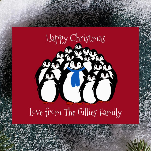Cartão postal de Natal da Família Penguin Divertid (Quirky Christmas cards 🐧🎄)