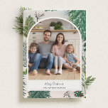 Cartão postal de Natal da Floresta Inverna Encanta<br><div class="desc">Cartão com fotos de férias pintado à mão com uma saudação personalizada ao lado de uma ilustração da floresta do inverno.</div>