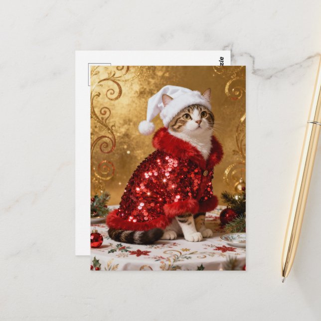 Cartão postal de Natal de gato adorável (Frente/Verso In Situ)