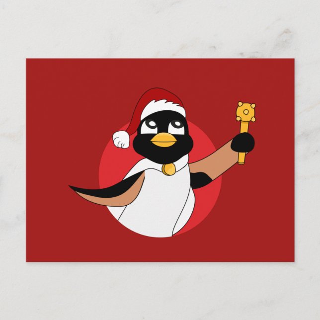 Cartão postal de Natal de pinguim real (Frente)