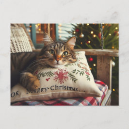 Cartão Postal de Natal do Gato Listrado AI