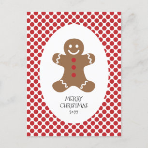 Cartão postal de Natal do homem de gengibre com bo
