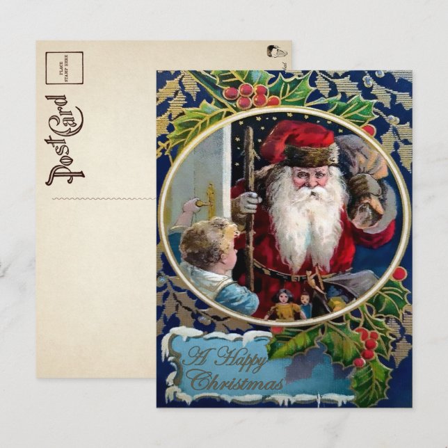 Cartão postal de Natal do Papai Noel com aparência (Frente/Verso)