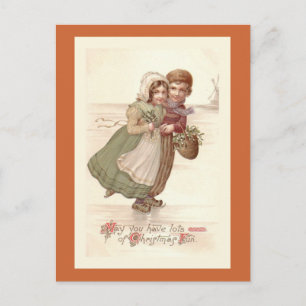 Cartão postal de Natal "Dutch Children Skating"