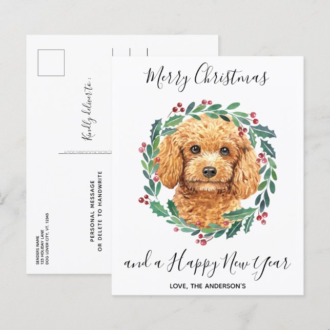 Cartão-postal de Natal Elegante para o Poodle do O (Frente/Verso)