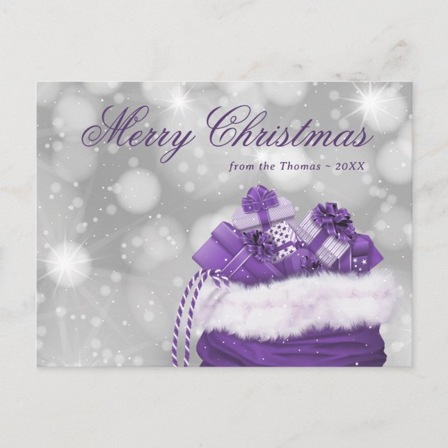 Cartão postal de Natal Elegante Roxo Merry (Frente)