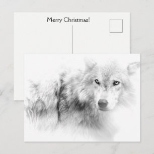 Cartão postal de Natal em preto e branco do lobo