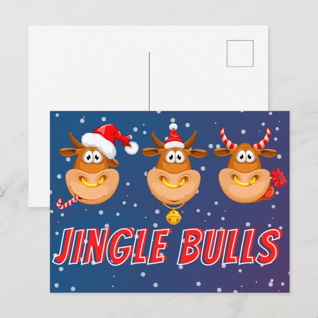Cartão postal de Natal Engraçado Jingle Bulls (Frente/Verso)
