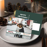 Cartão postal de Natal Feliz<br><div class="desc">Este cartão postal de Natal apresenta uma área para adicionar a sua própria foto de família,  uma fonte moderna escrita à mão e uma elegante combinação verde e branca. Edite o texto *maioria* para corresponder às suas necessidades e edite todas as cores de acordo com o seu gosto.</div>