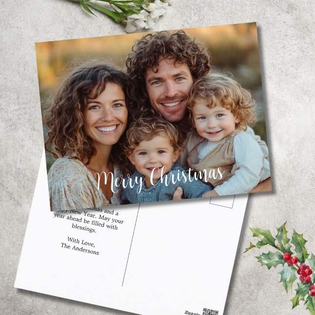 Cartão postal de Natal Feliz (Family photo Merry Christmas Personalized Christmas Holiday post card)