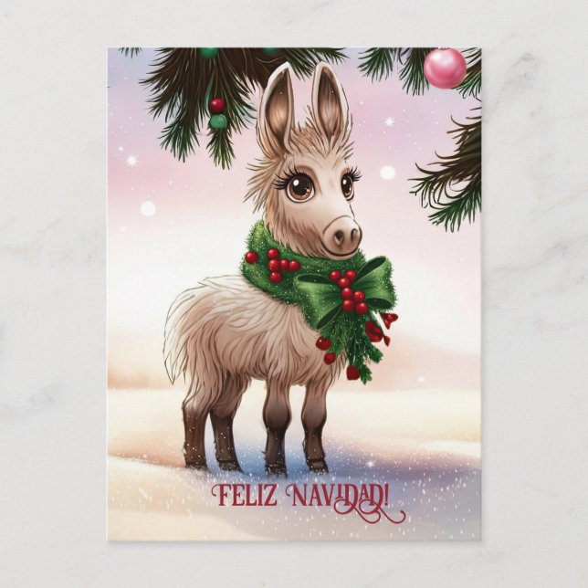 Cartão postal de Natal Feliz Navidad Donkey (Frente)