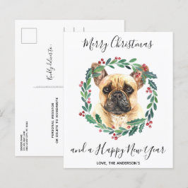 Cartão-postal de Natal feliz para o Buldogue Franc