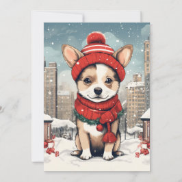 Cartão postal de Natal festivo com cachorro adoráv