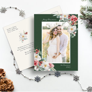 Cartão Postal de Natal Foto de Férias Verde Elegan