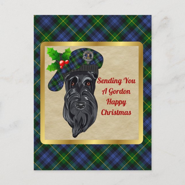 Cartão postal de Natal Gordon Clan e Tartan (Frente)