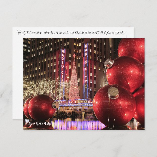 Cartão postal de Natal NYC - Nova Iorque (Frente/Verso)