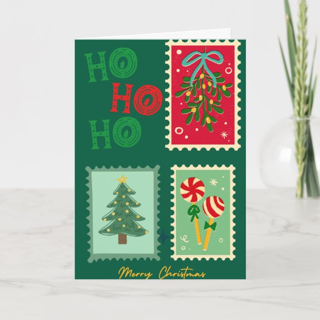 Cartão Postal de Natal Retro - Musgo, Árvore e P (Frente)