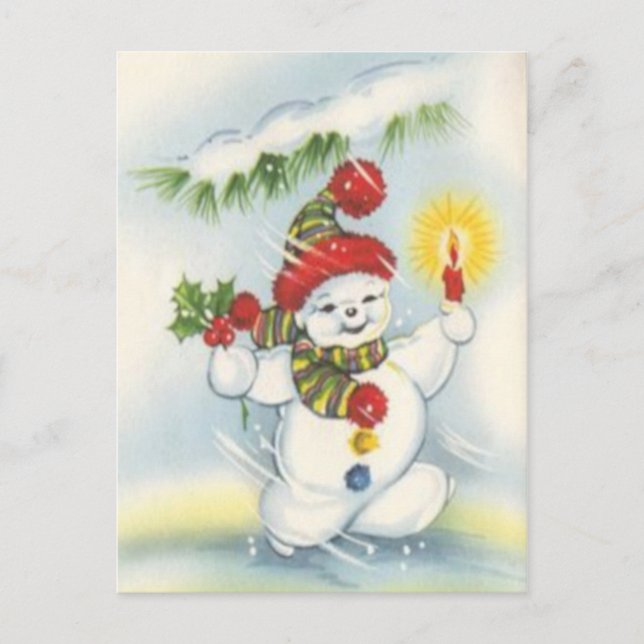 Cartão postal de Natal vintage com boneco de neve (Frente)