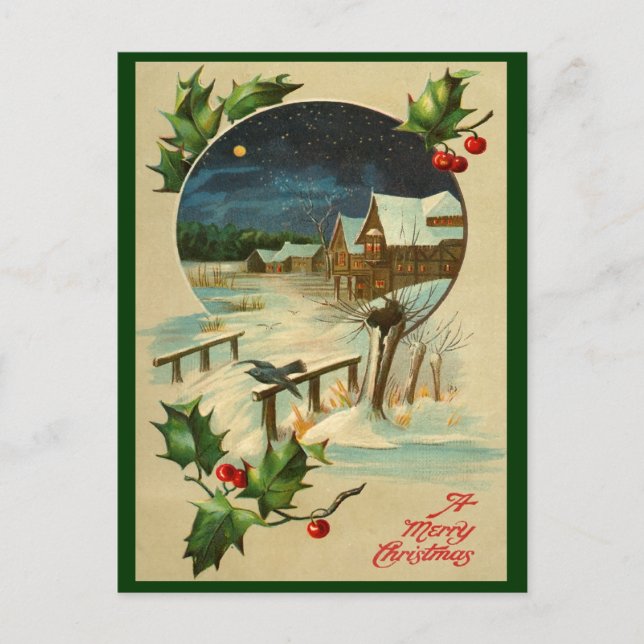 Cartão postal de Natal Vintage Holly (Frente)