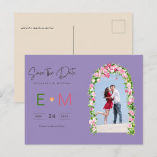 Cartão Postal de Noivado Floral Rosa Salve a Data