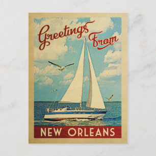 Cartão Postal de Nova Orleans Barco à Vela Vintage
